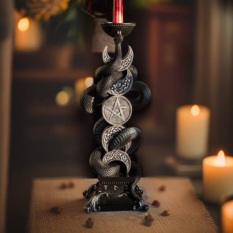 Triple Moon W/Black Serpent Candleholder