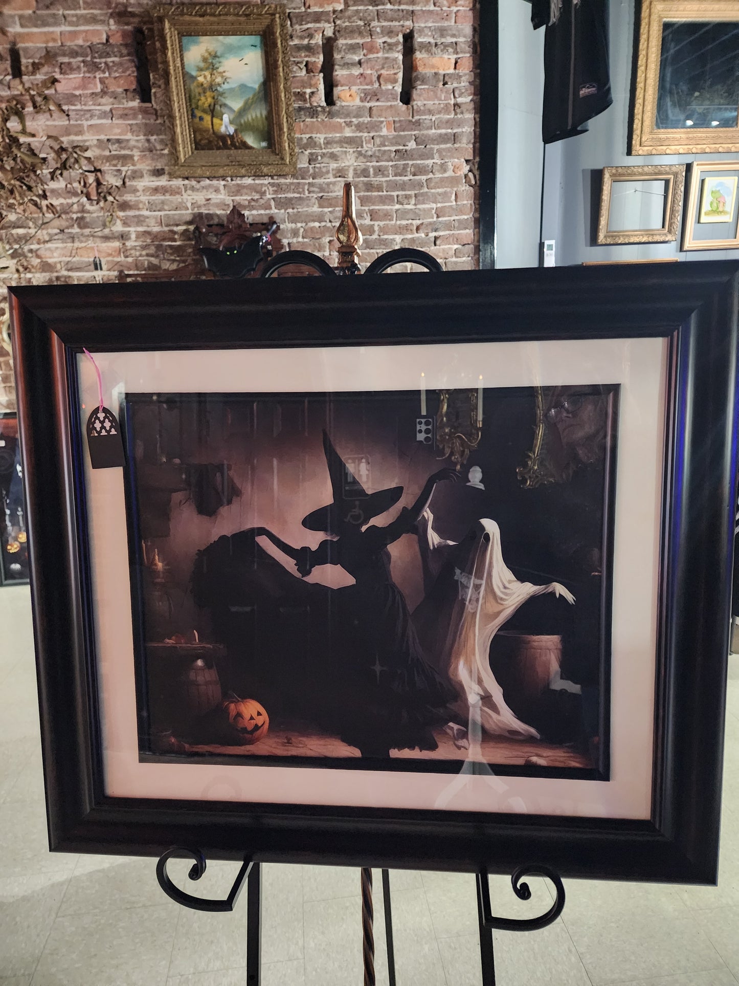 Vintage Witch and Ghost Dancing Custom Framed Canvas Print