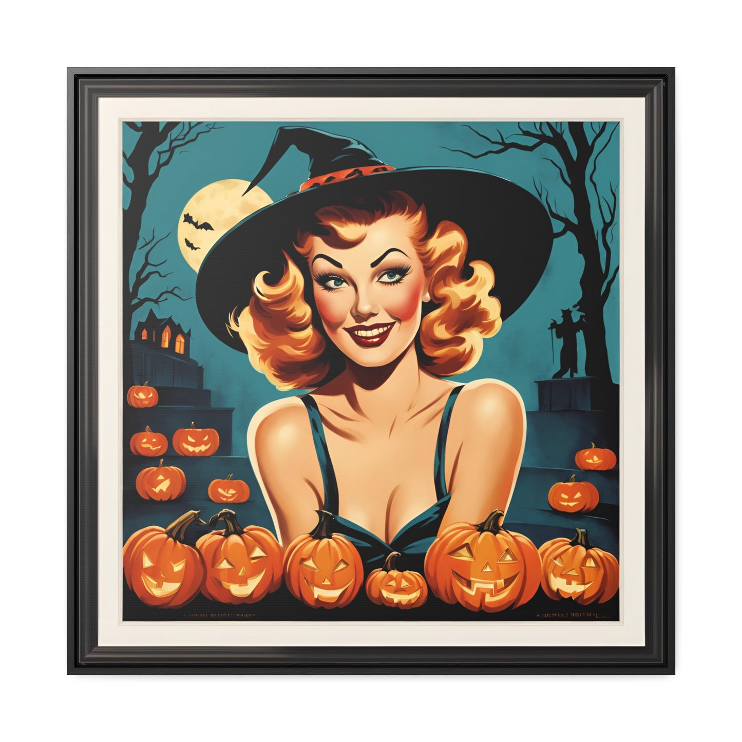 Halloween Pin Up Girl Wall Art on Canvas with Frame