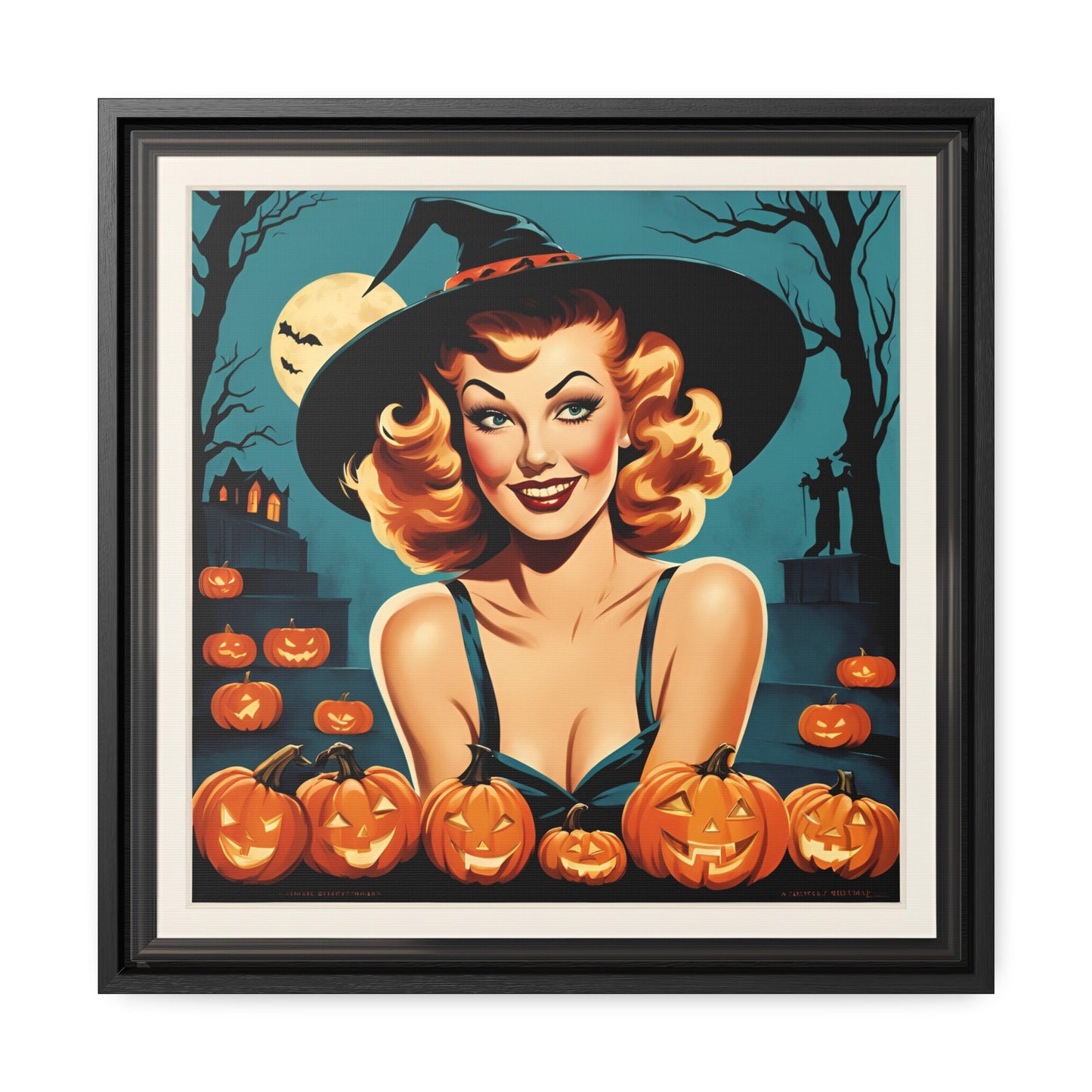 Halloween Pin Up Girl Wall Art on Canvas with Frame