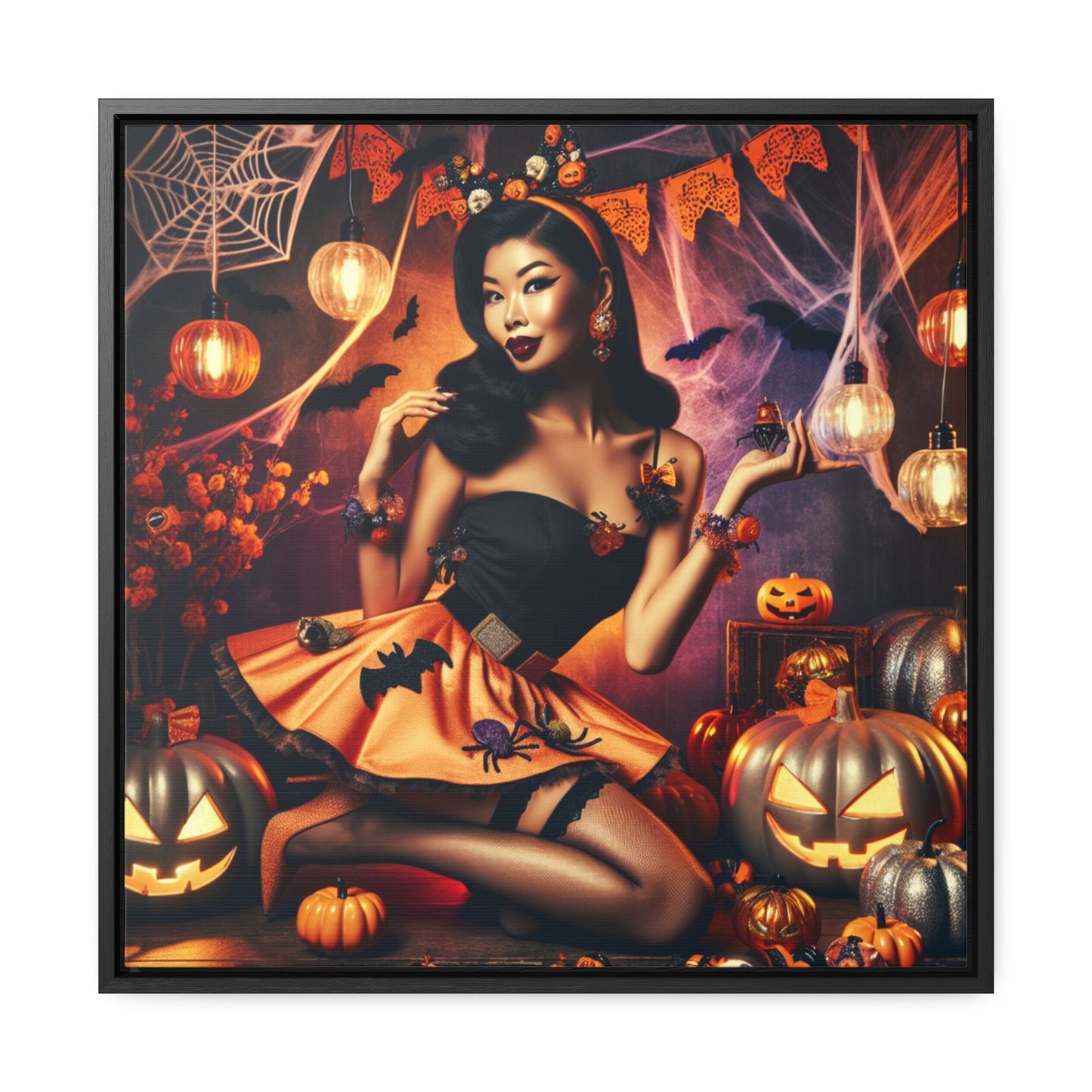 Halloween Pin Up Girl Wall Art on Canvas with Frame