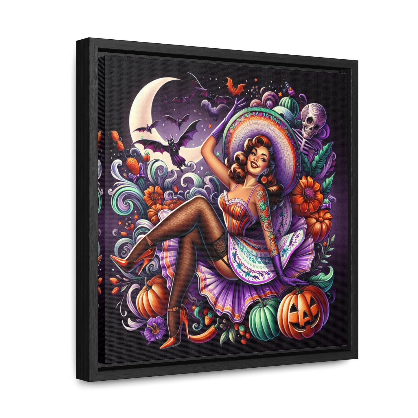 Halloween Pin Up Girl Wall Art on Canvas with Frame