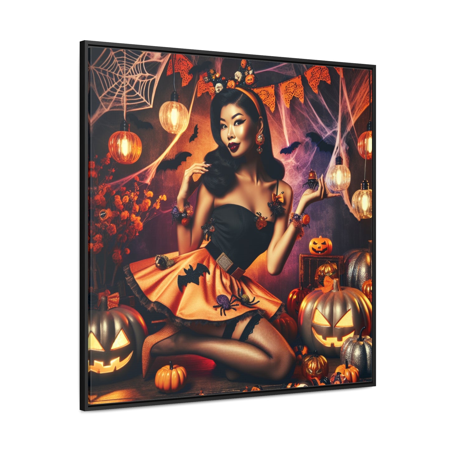 Halloween Pin Up Girl Wall Art on Canvas with Frame