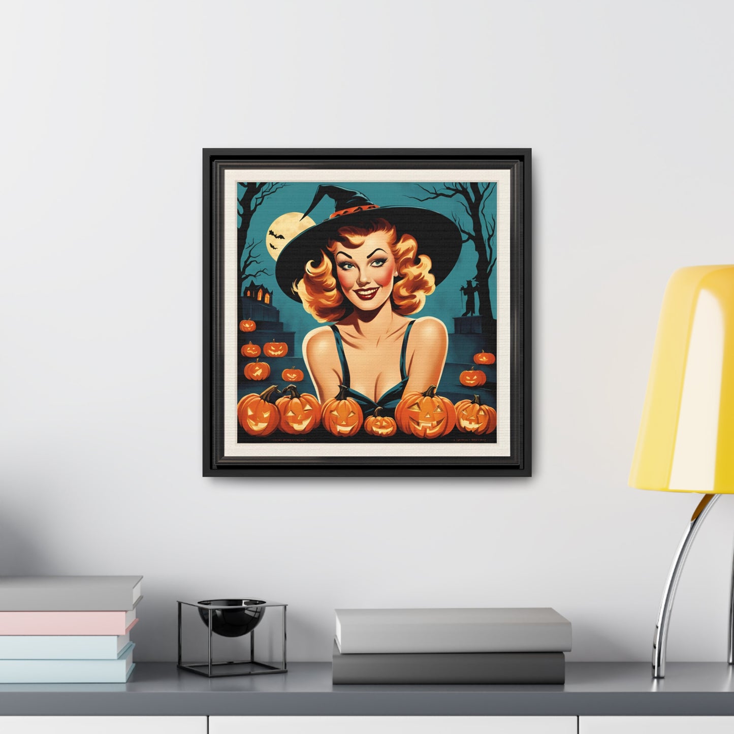 Halloween Pin Up Girl Wall Art on Canvas with Frame