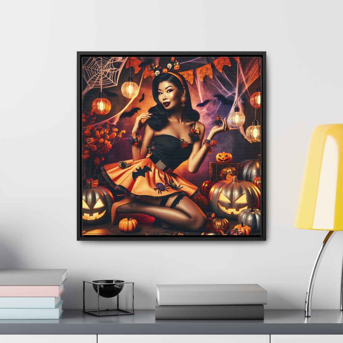 Halloween Pin Up Girl Wall Art on Canvas with Frame