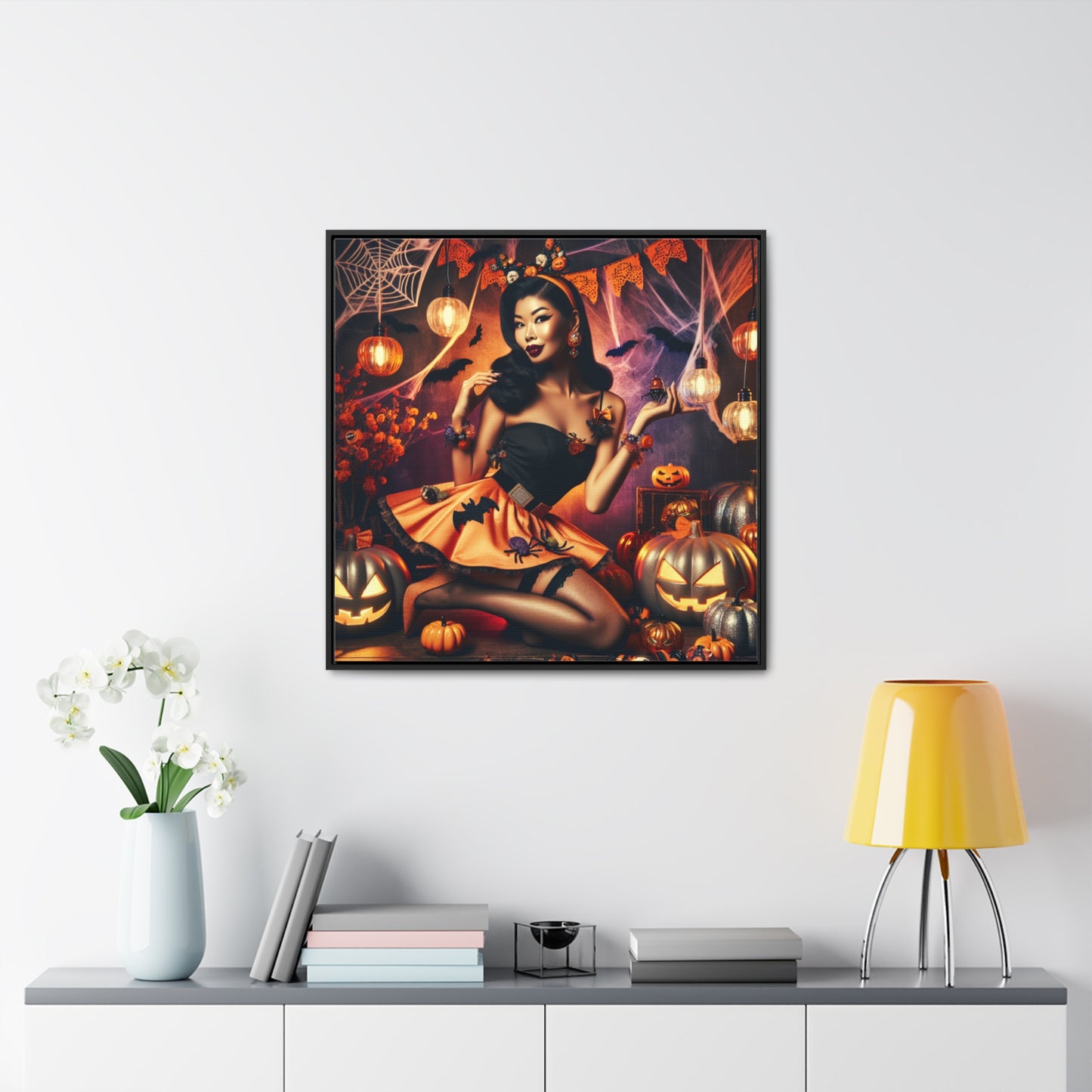 Halloween Pin Up Girl Wall Art on Canvas with Frame