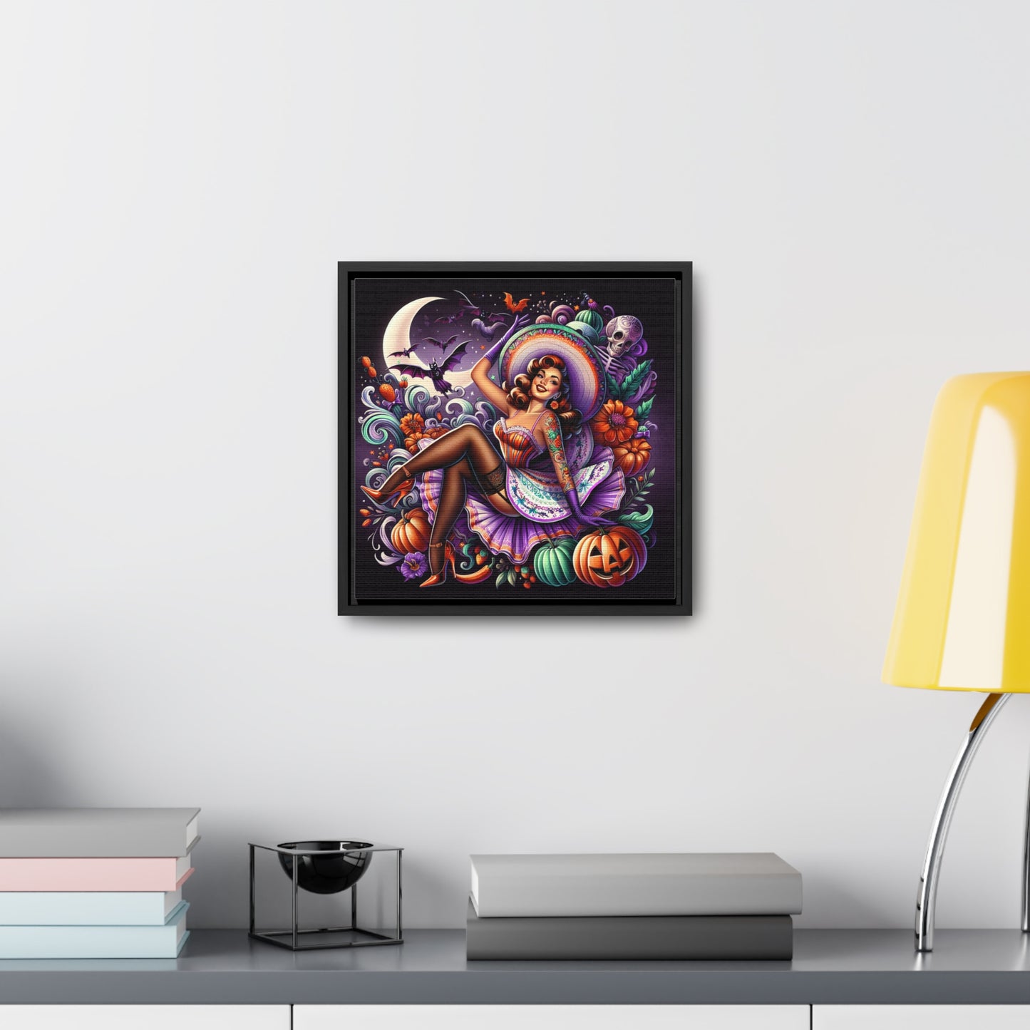 Halloween Pin Up Girl Wall Art on Canvas with Frame