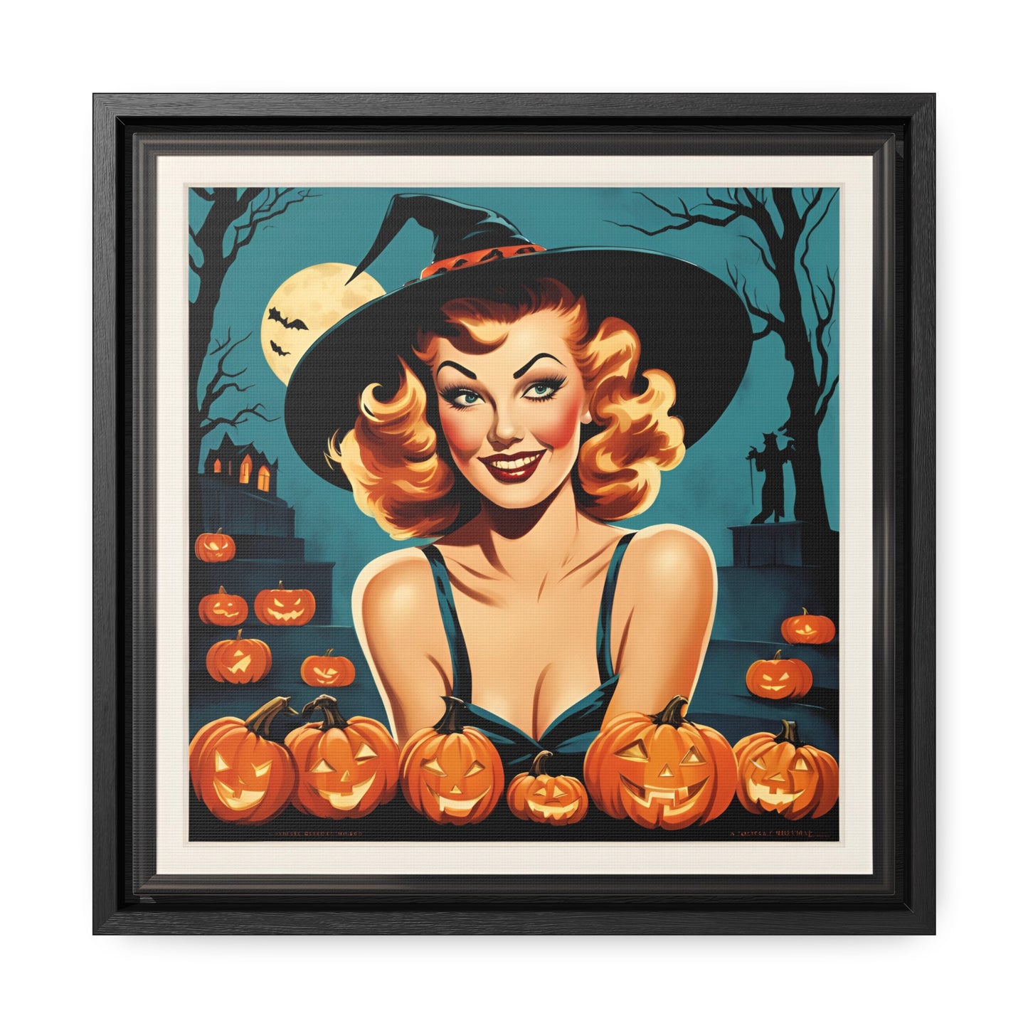 Halloween Pin Up Girl Wall Art on Canvas with Frame