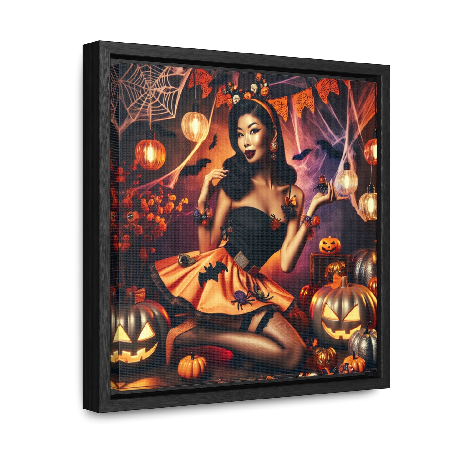 Halloween Pin Up Girl Wall Art on Canvas with Frame