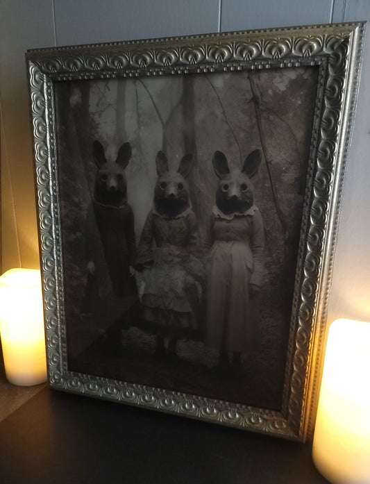 Creepy Vintage Bunny Costume Framed Print