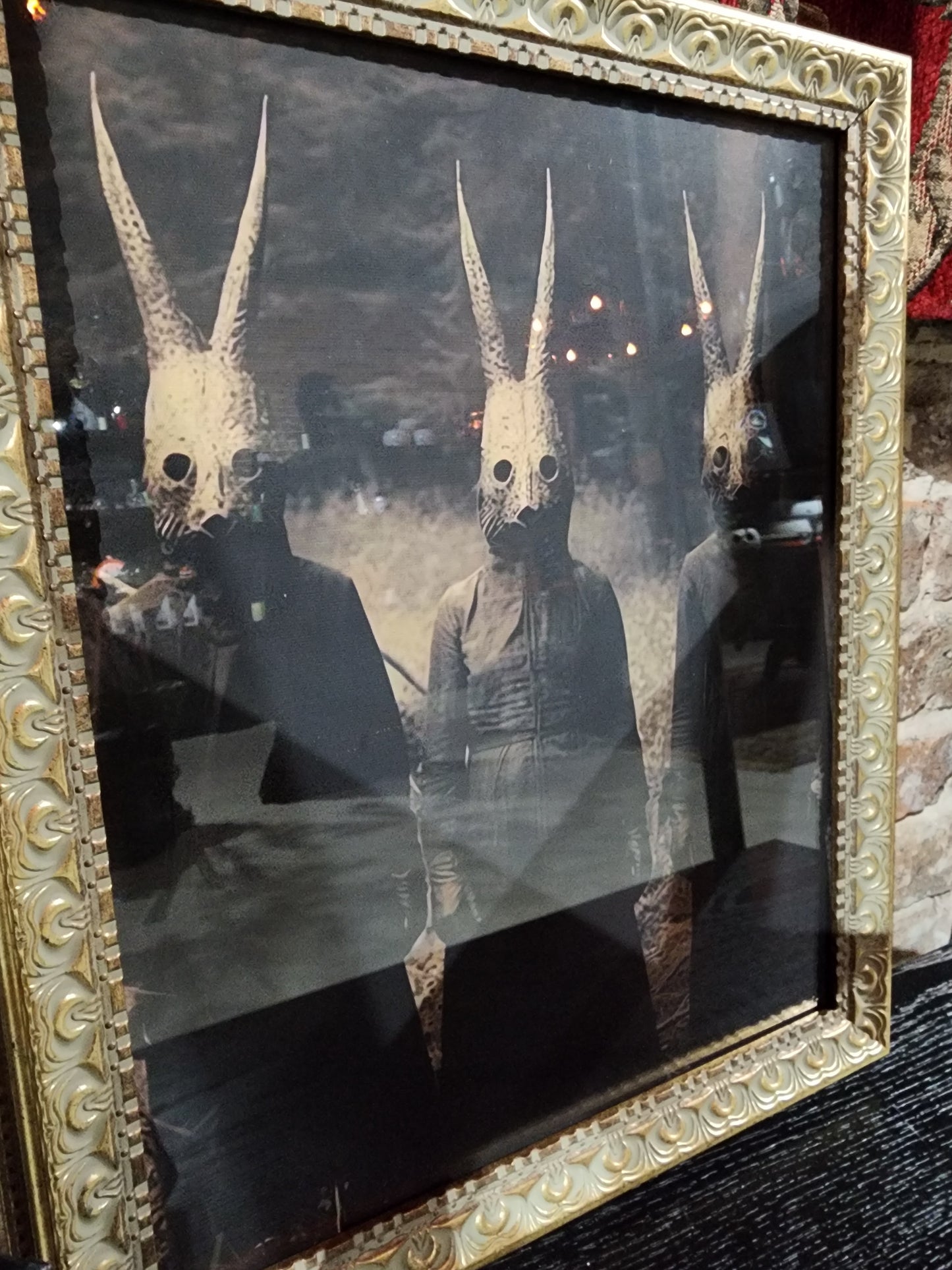 Creepy Vintage Bunny Cult Costume Framed Print