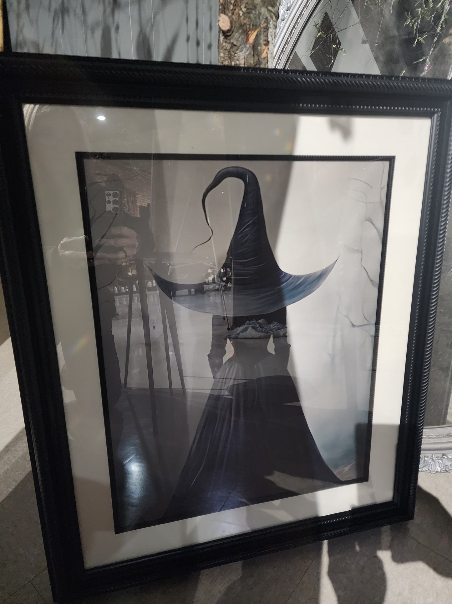 Ghostly Silhouette Black Witch Custom Framed Canvas Print