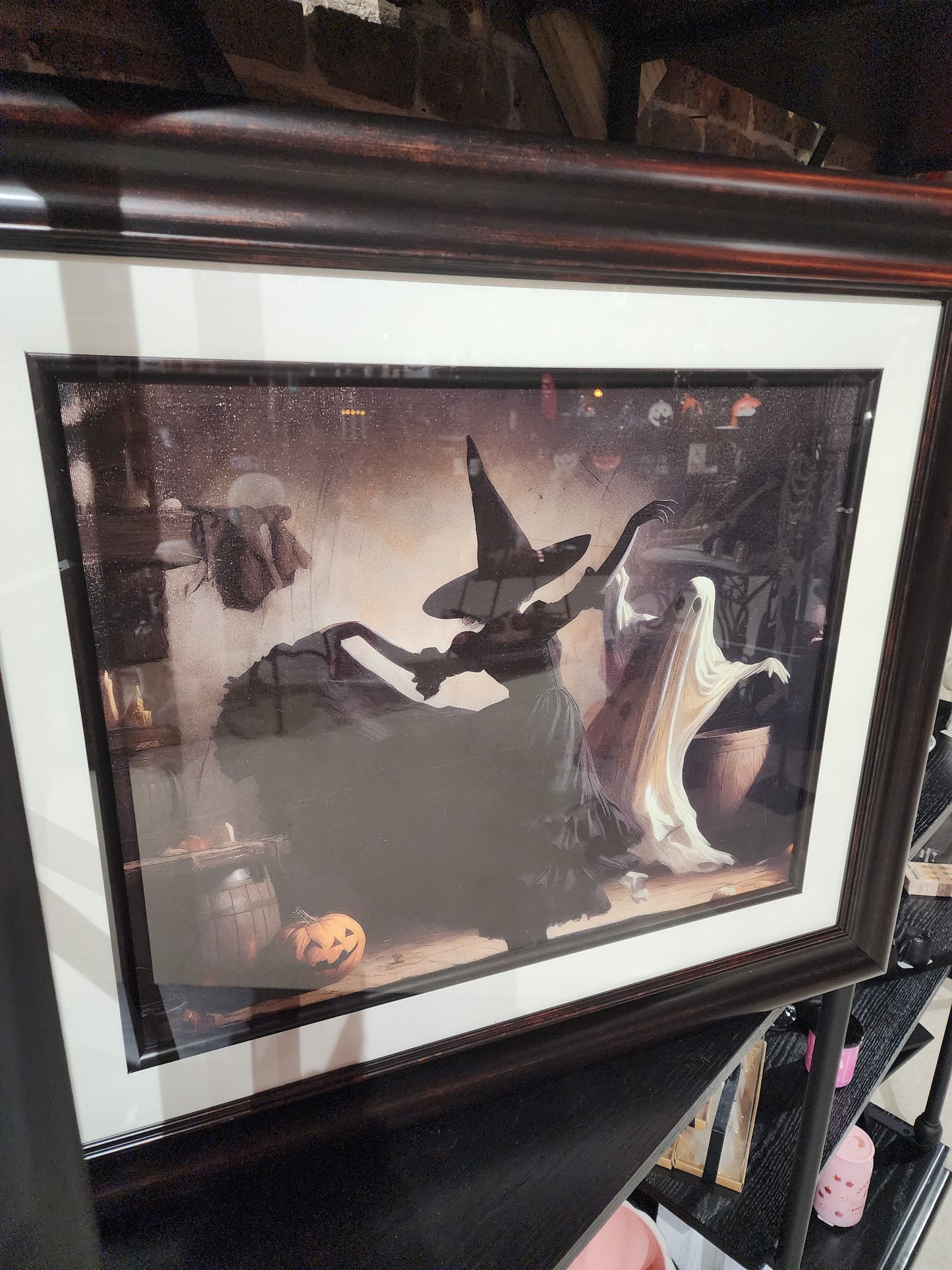 Vintage Witch and Ghost Dancing Custom Framed Canvas Print