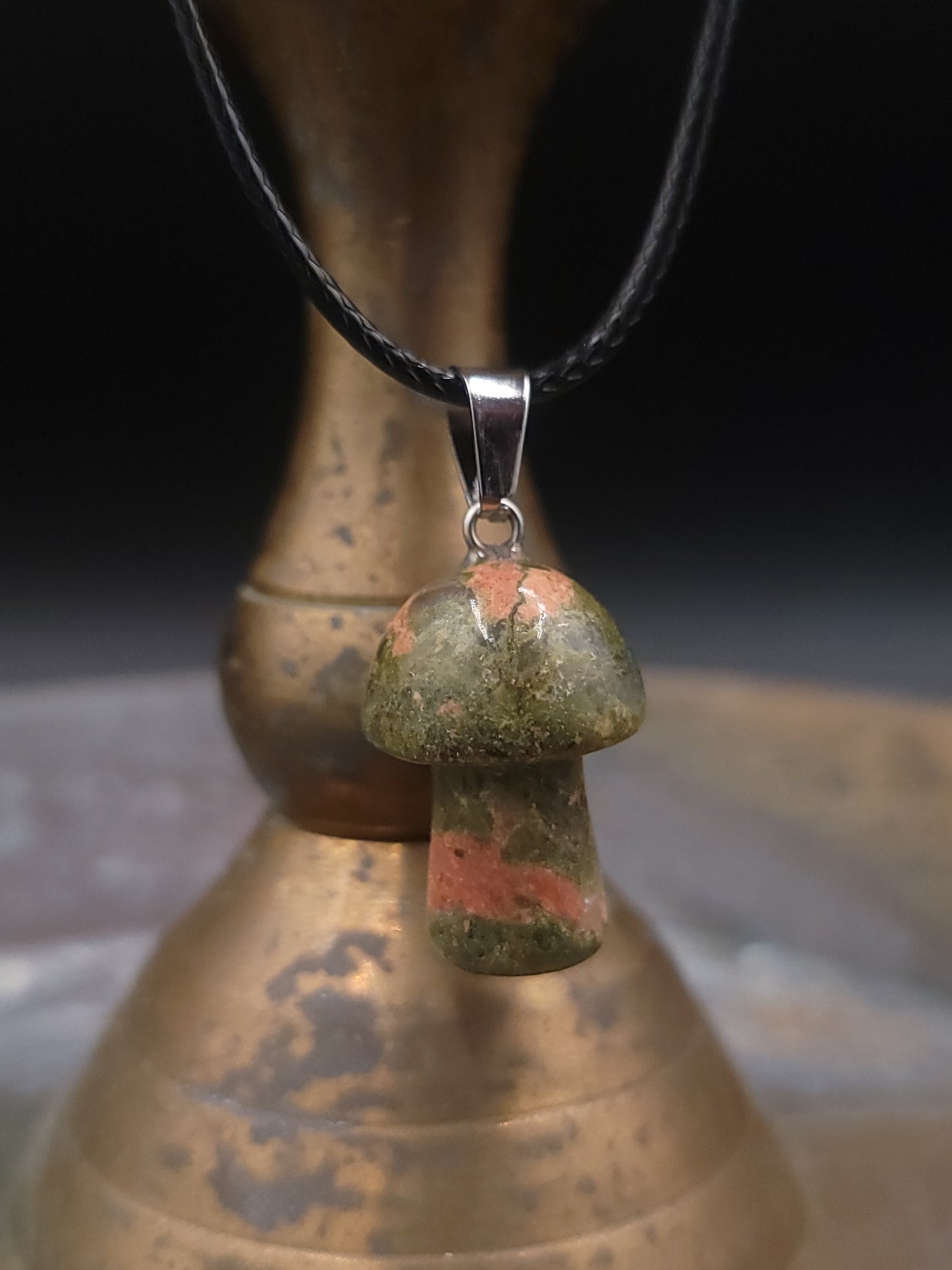 Real Stone Mushroom Pendant Necklace