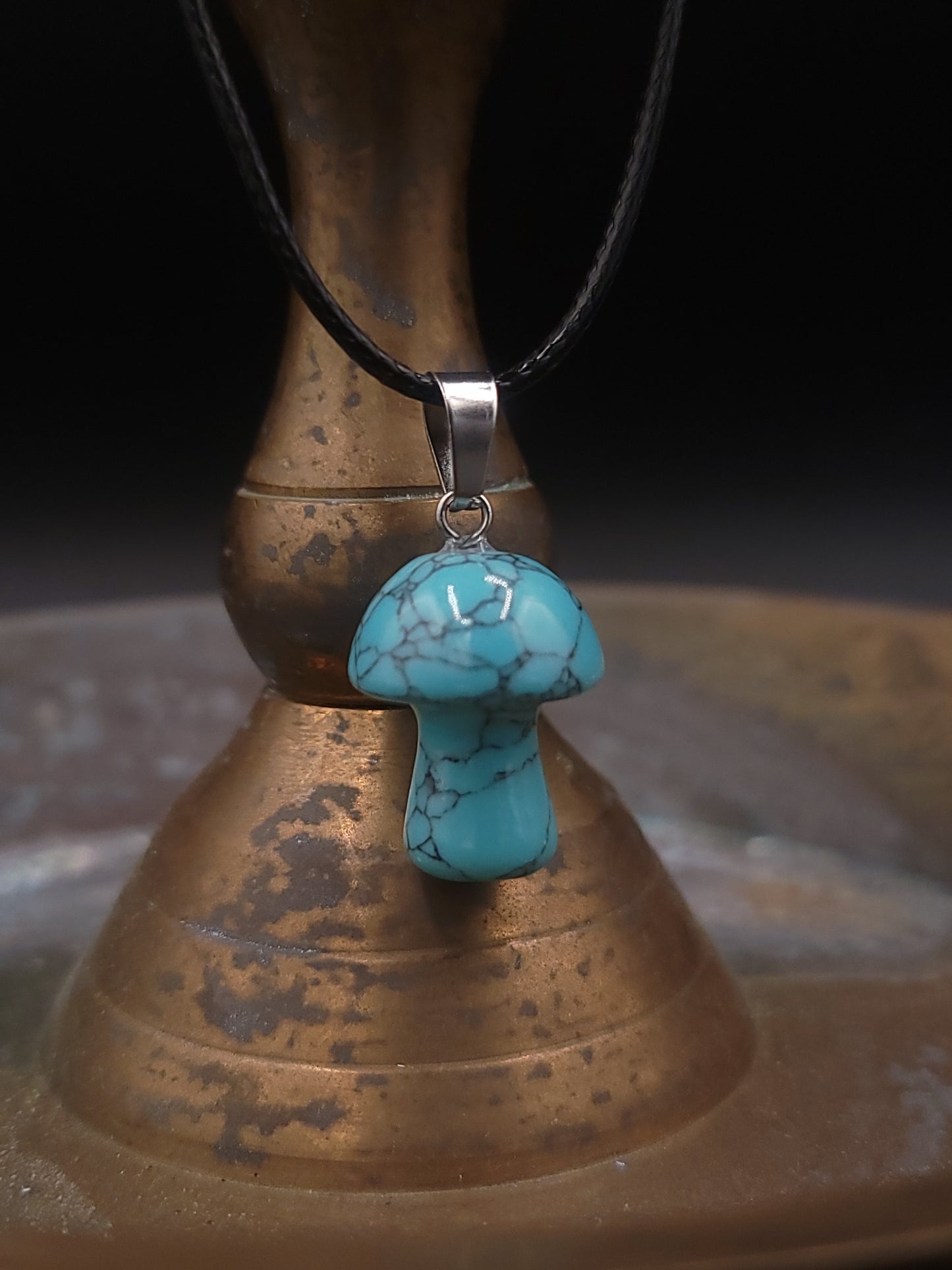 Real Stone Mushroom Pendant Necklace