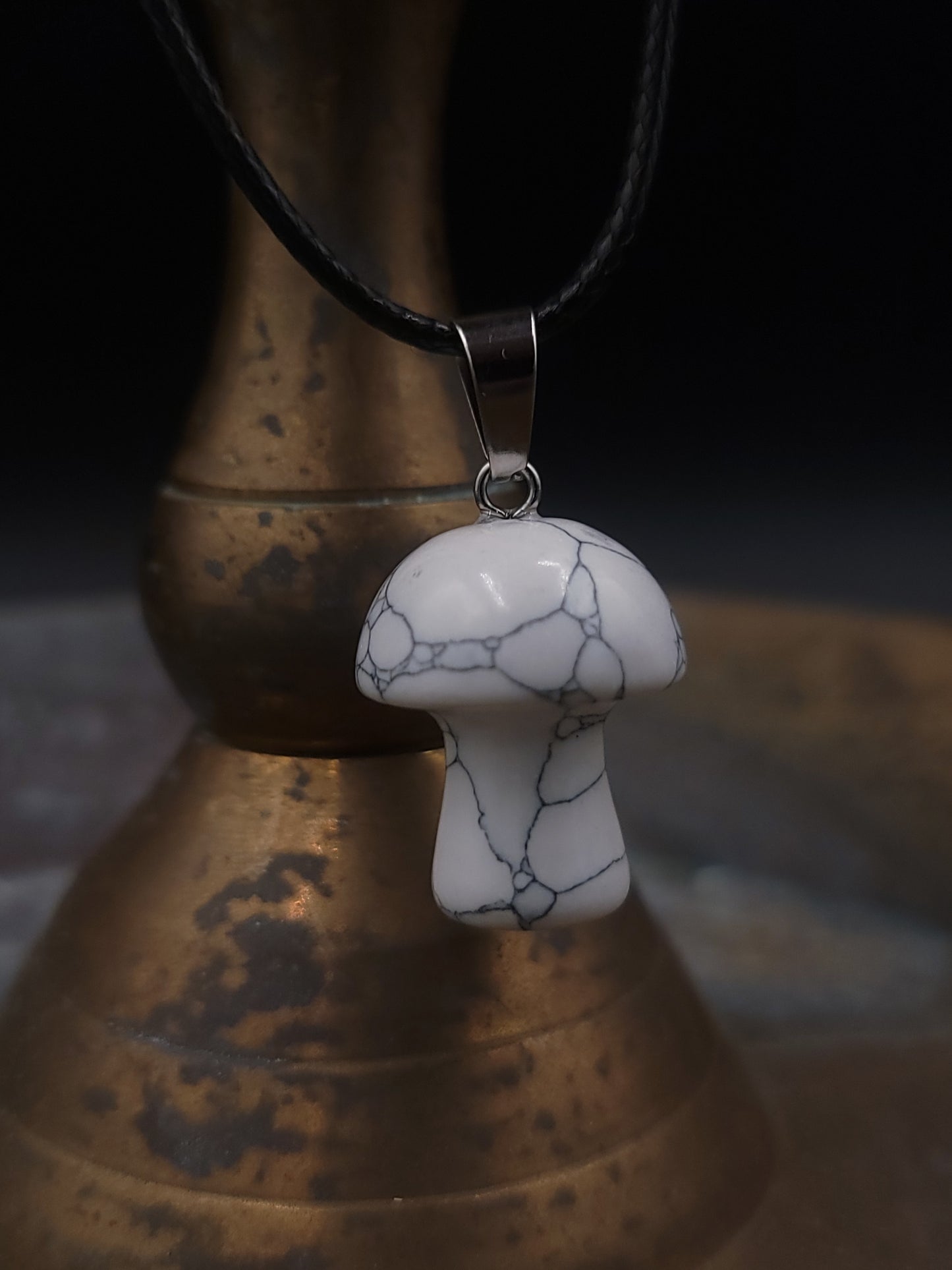 Real Stone Mushroom Pendant Necklace