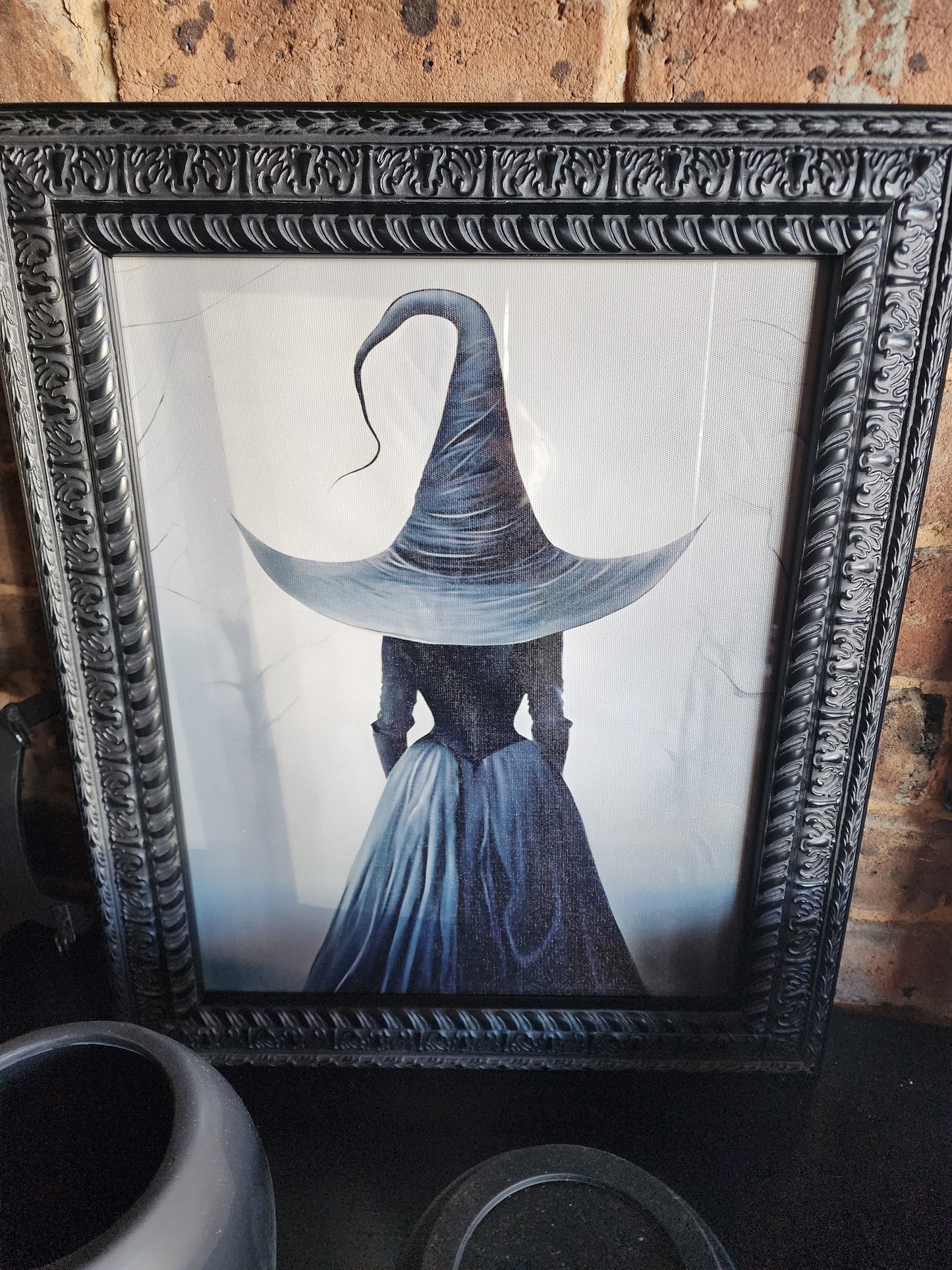 Ghostly Silhouette Black Witch Framed Canvas Print