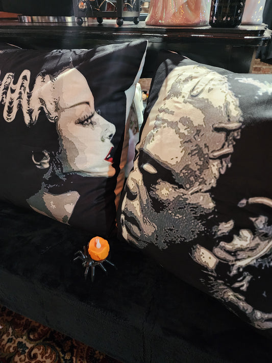 Frankenstein and Bride Throw Pillows