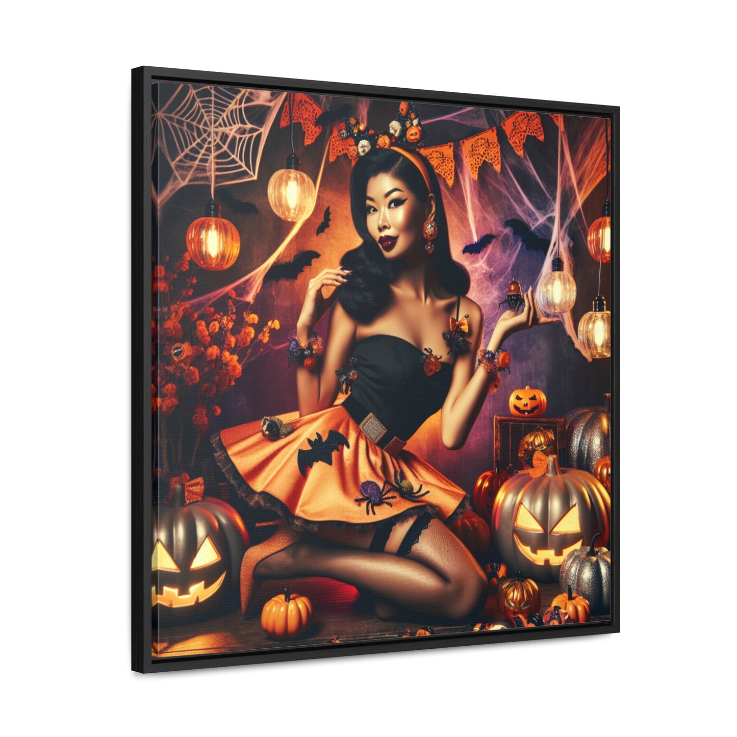 Halloween Pin Up Girl Wall Art on Canvas with Frame