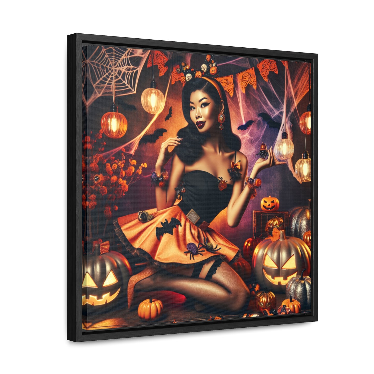 Halloween Pin Up Girl Wall Art on Canvas with Frame