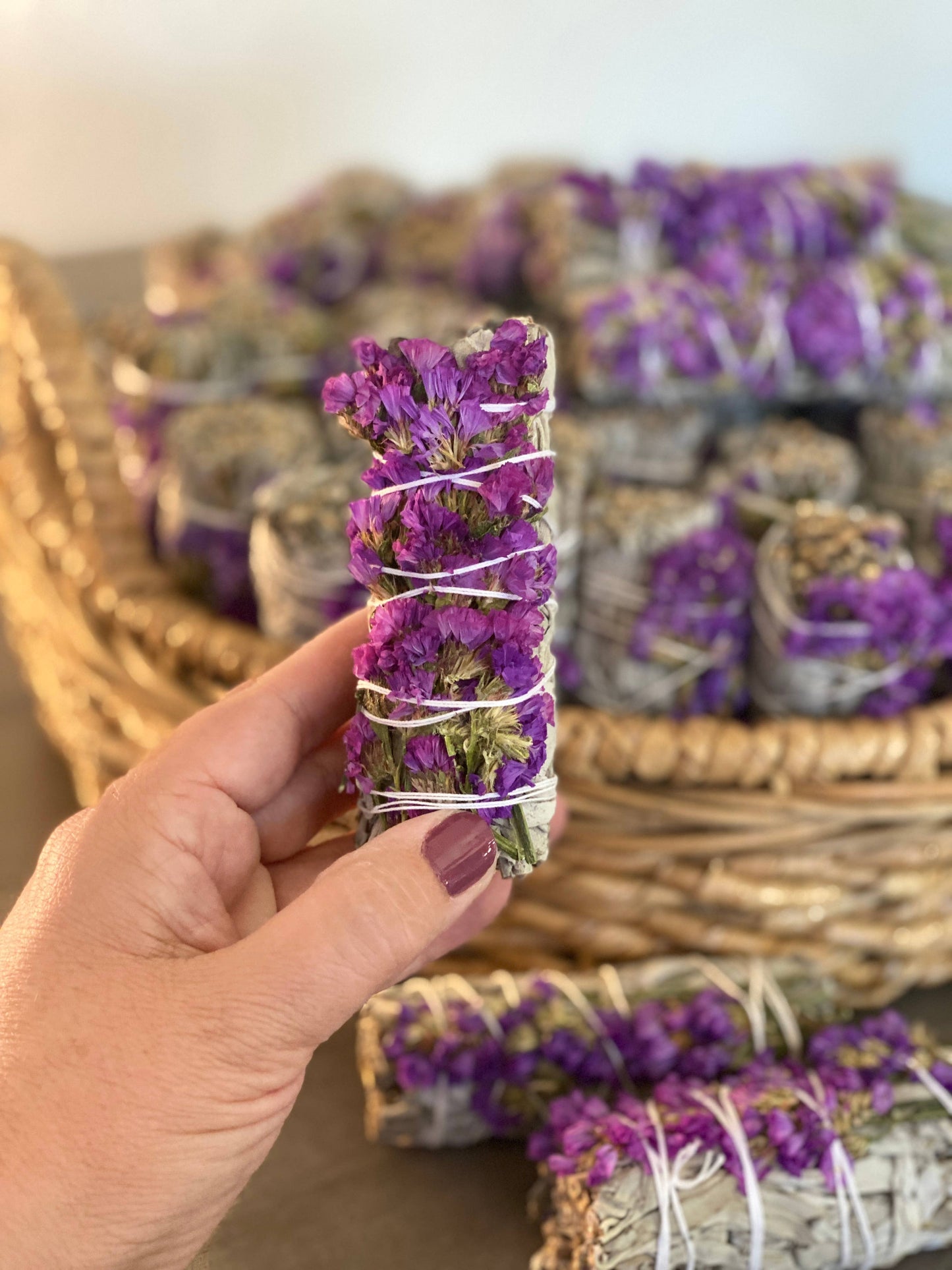 White Sage Smudge Sticks with Purple Flowers