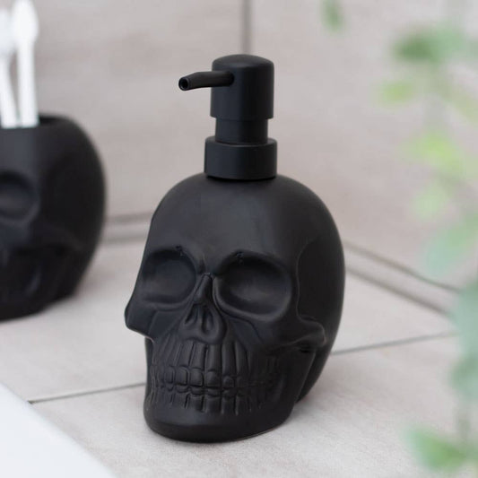 Dispensador de jabón con forma de calavera negra