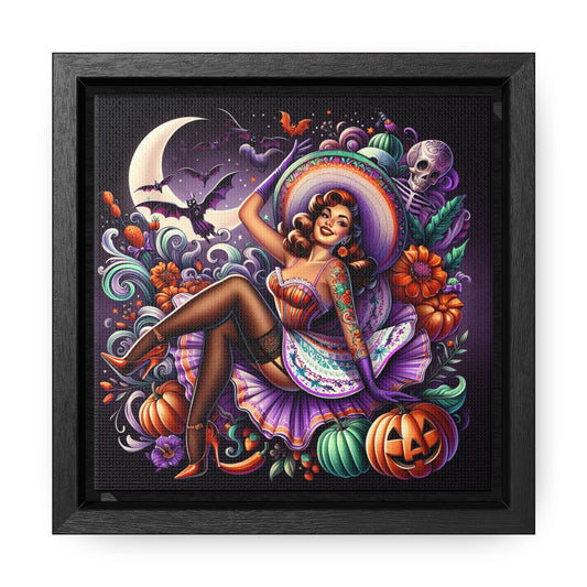 Halloween Pin Up Girl Wall Art on Canvas with Frame