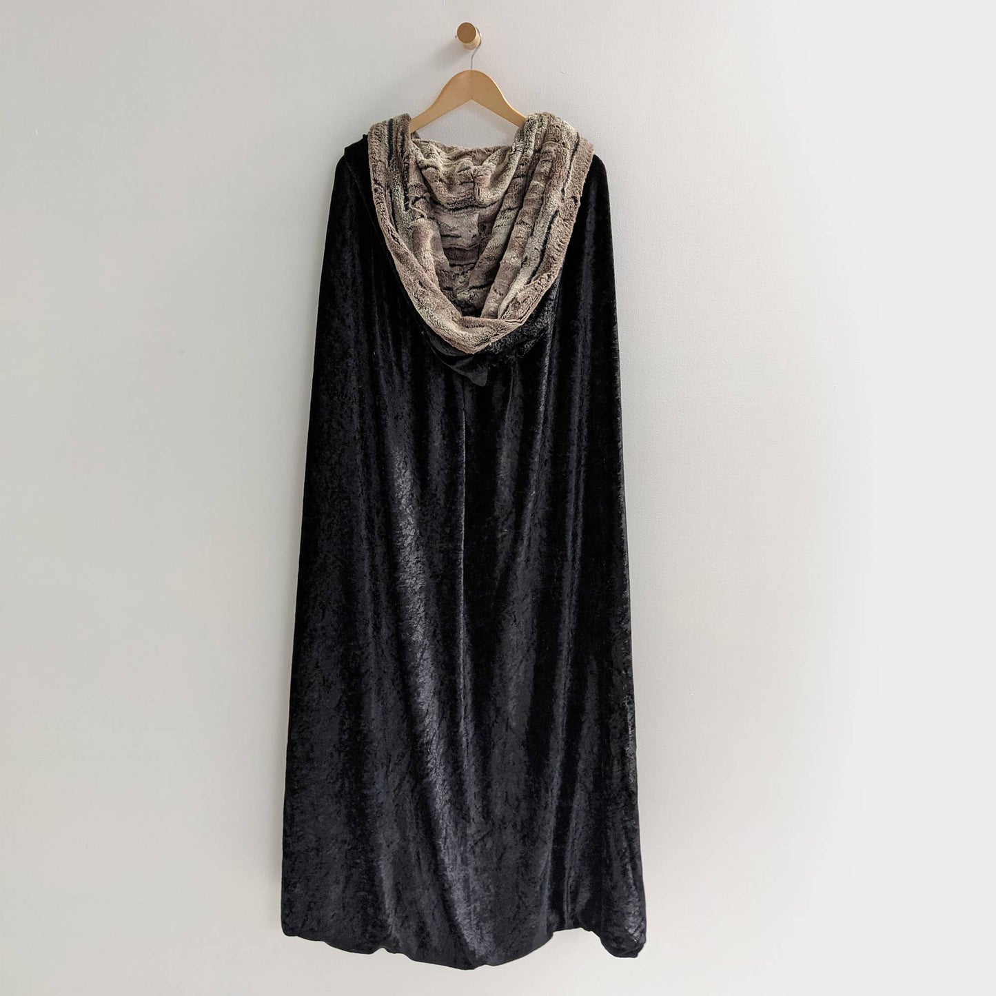 Black Hooded Cloak with Pewter Fur Trim