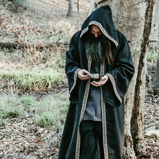 Celtic Robe | Medieval Sorcerer Cloak with Hood: Forest Green