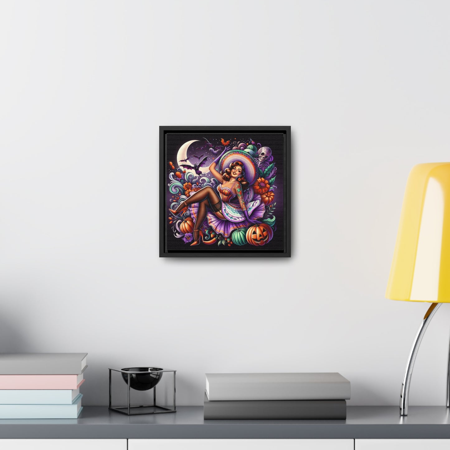 Halloween Pin Up Girl Wall Art on Canvas with Frame