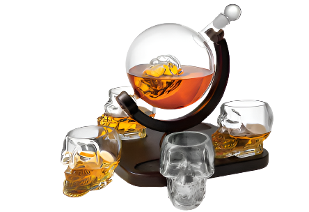 Skull Liquor Set, Decanter, Skull Glasses