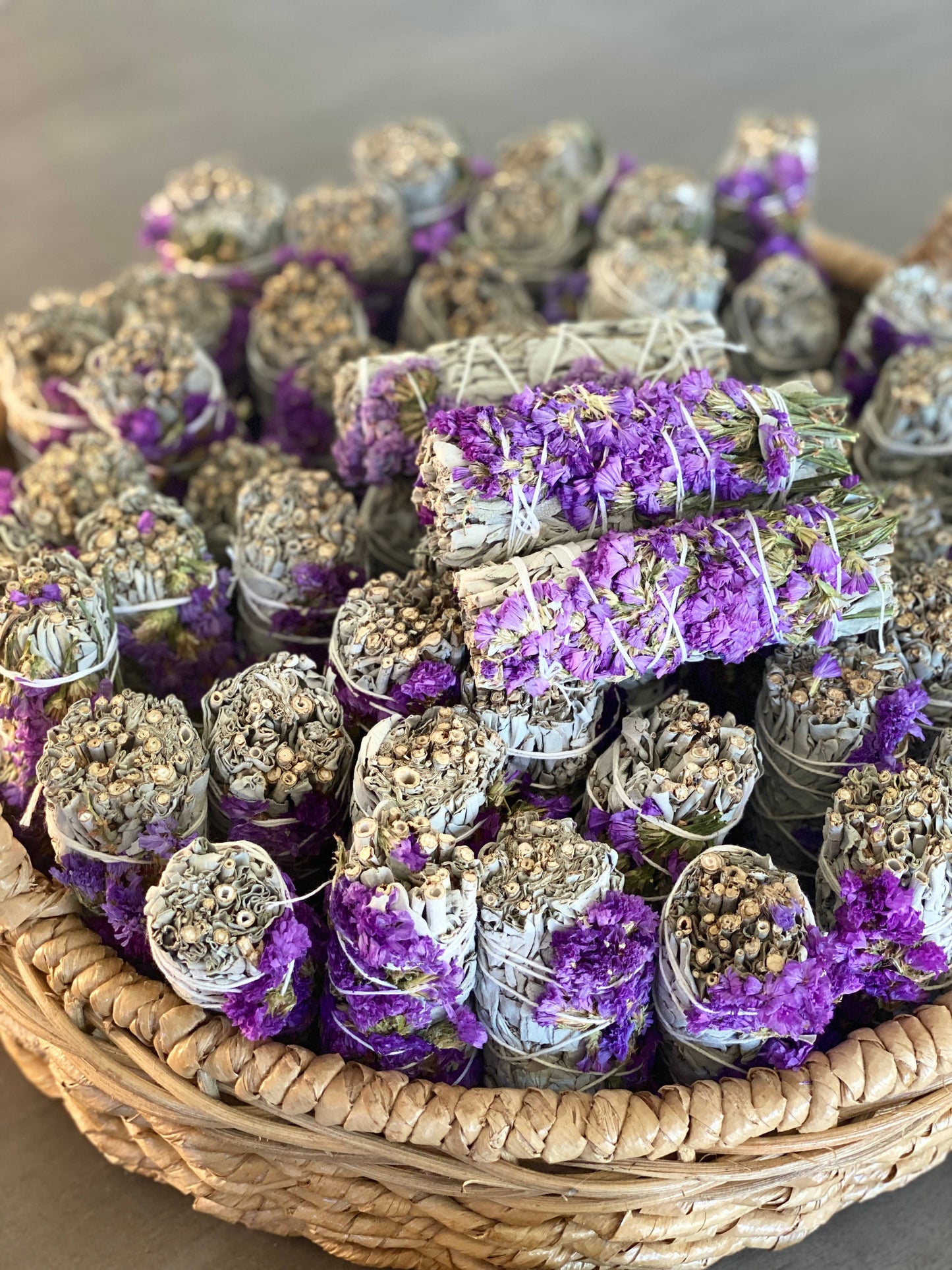 White Sage Smudge Sticks with Purple Flowers