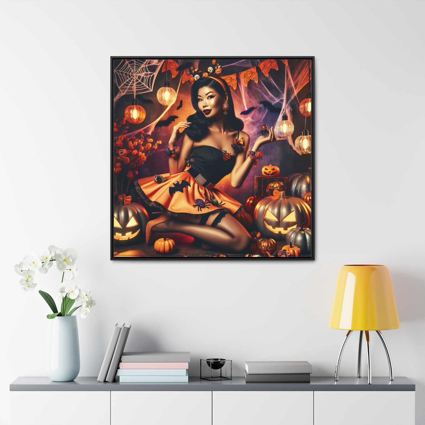 Halloween Pin Up Girl Wall Art on Canvas with Frame