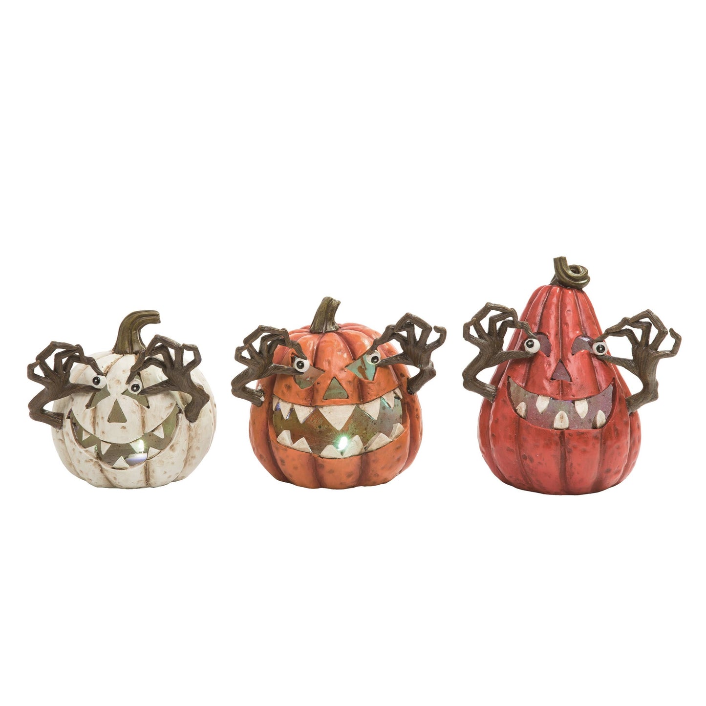 Juego de 3 pequeñas calabazas iluminadas para Halloween: resina