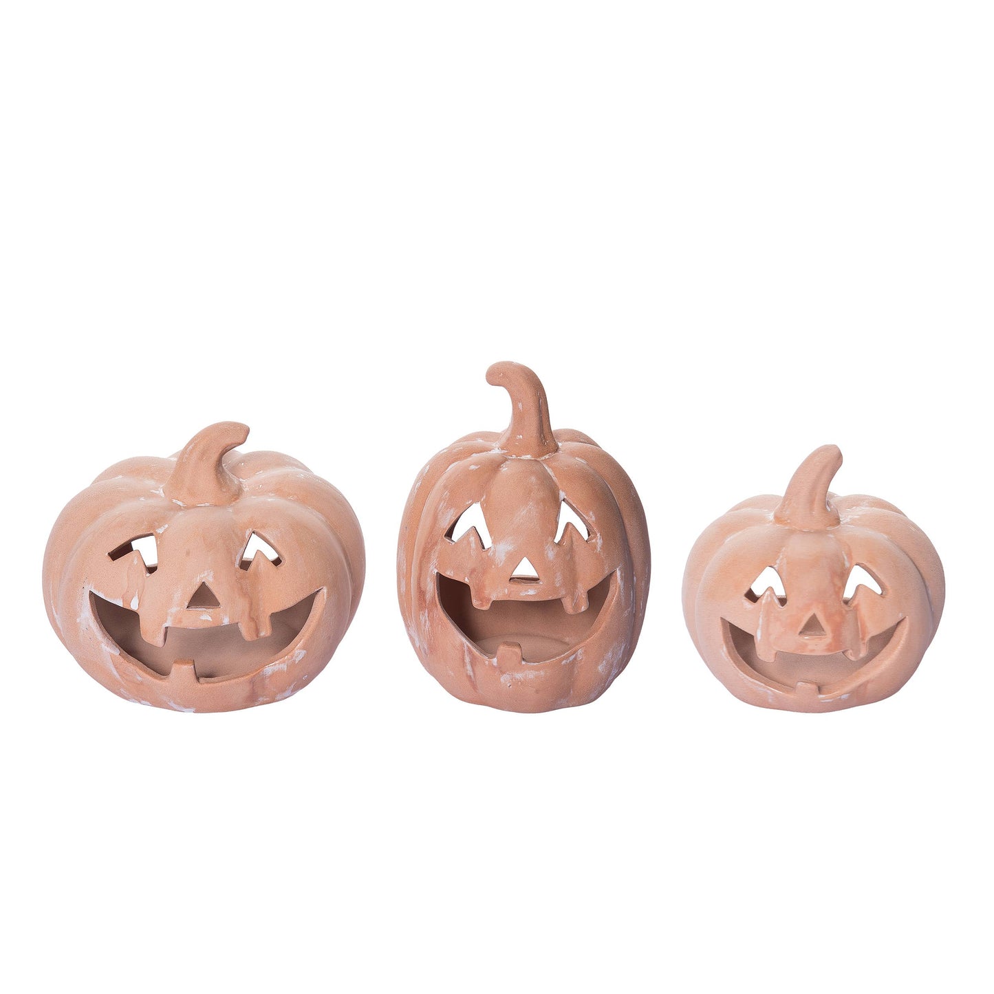 Ceramic 6.5" Orange Halloween Pumpkin Candle Holder Set of 3