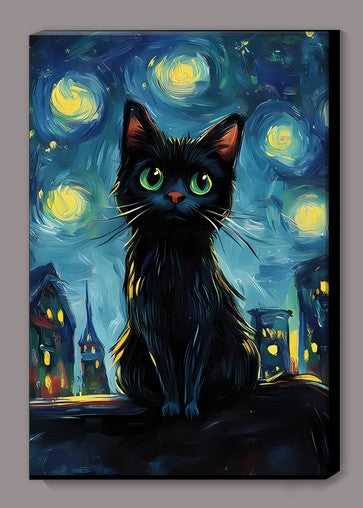 Many Moons Black Cat Canvas Print