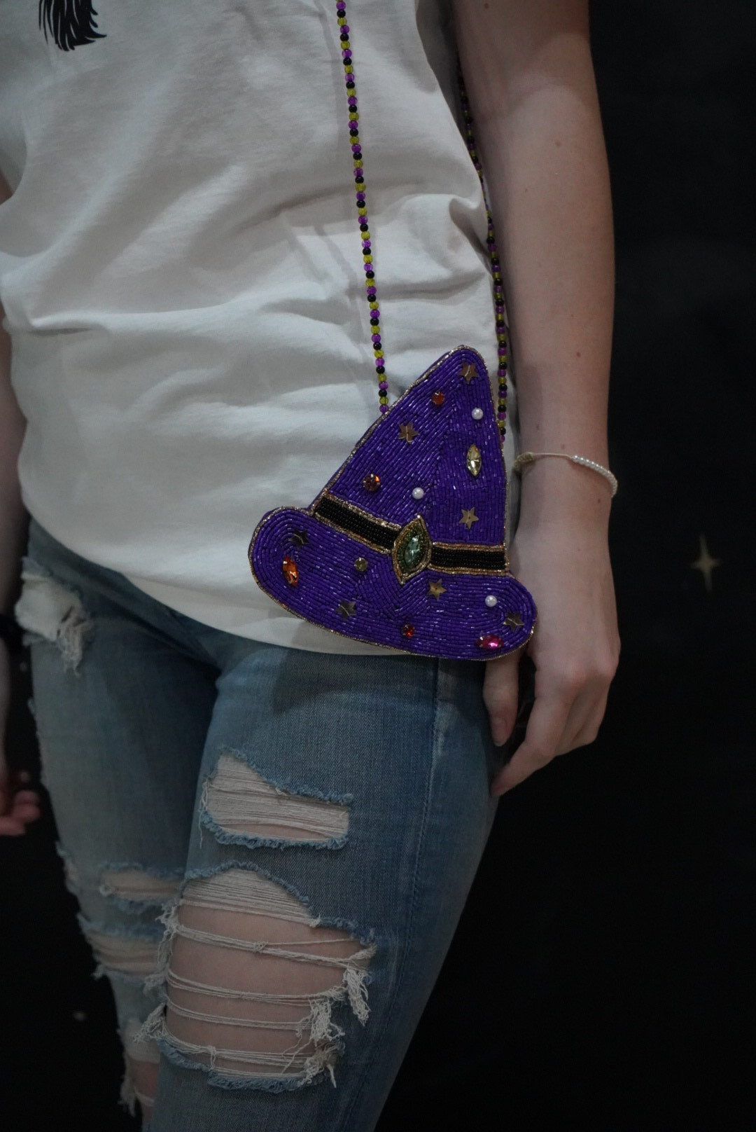 Halloween Witch Hat with Rhinestone Crossbody Bag