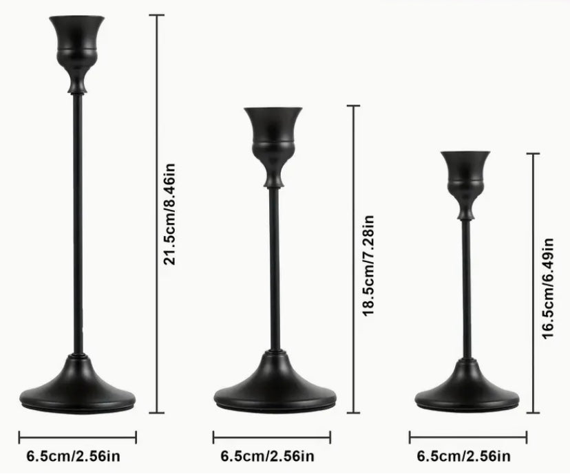 Black tapered candle holder set