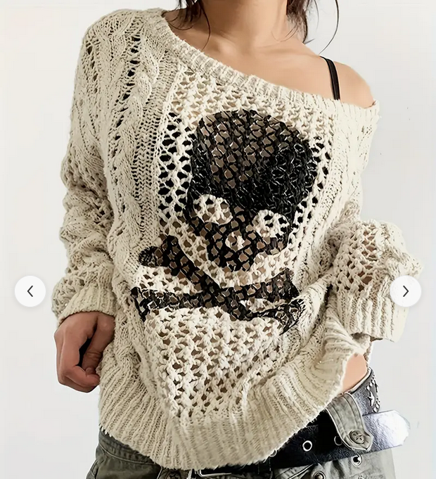 Skull Crew Neck Pullover Sweater