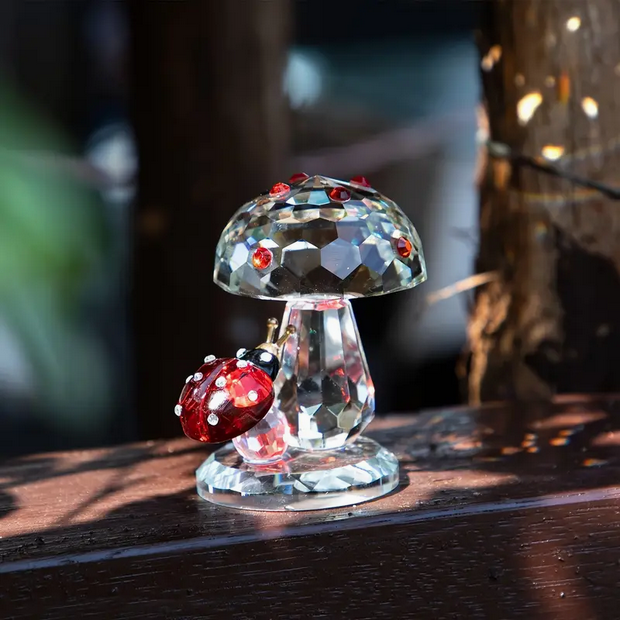 Crystal Mushroom with Ladybug Figurine