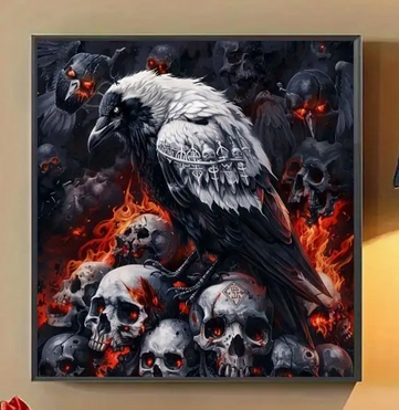 Fiery Crow and Skull Goth Diamond Painting