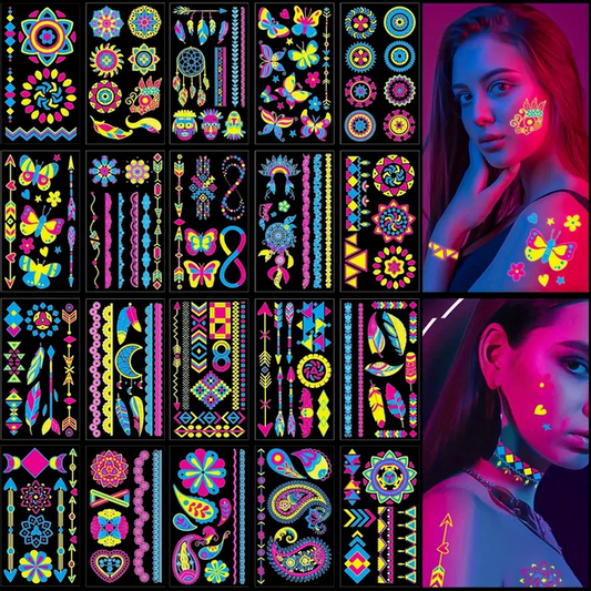 Neon Black Light Temporary Tattoos