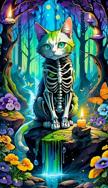 Skeleton Cat diamond art kit