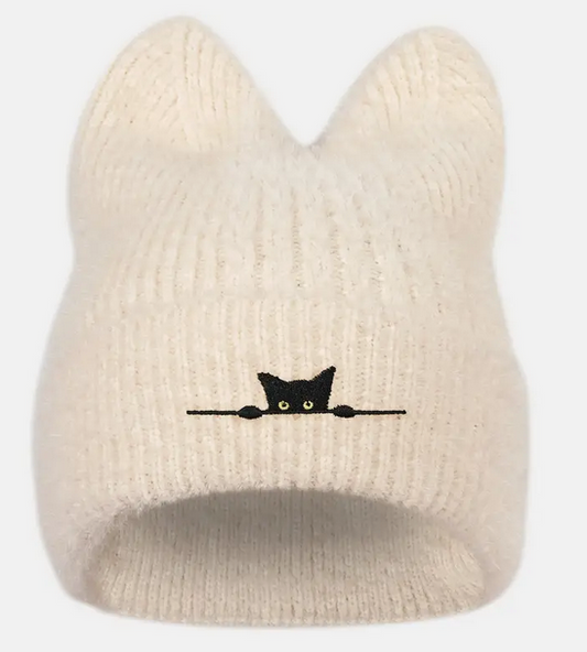 Black Cat Embroidered Knit Beanie