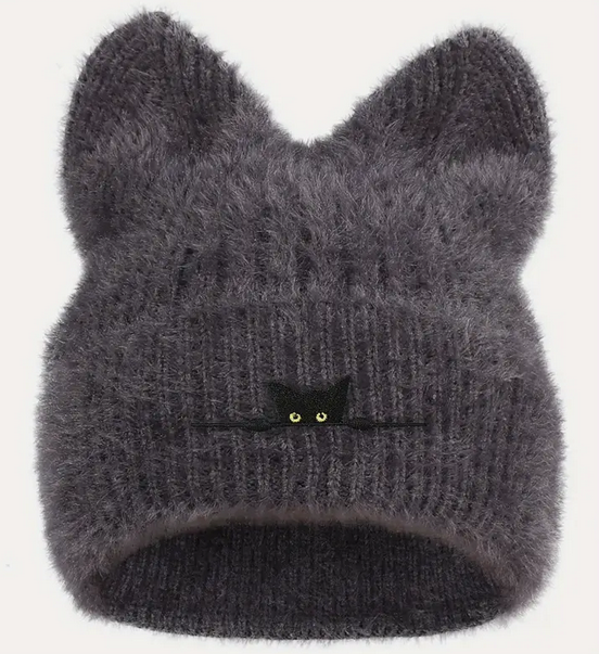 Black Cat Embroidered Knit Beanie