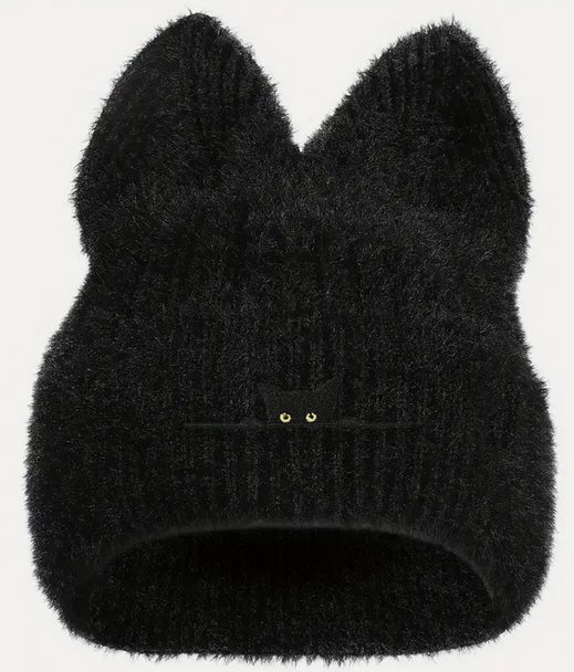 Black Cat Embroidered Knit Beanie