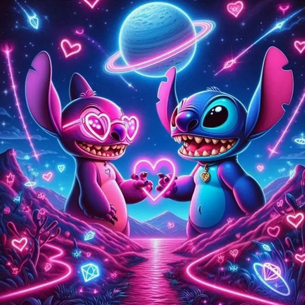 Neon Stitch and Angel diamond art painting