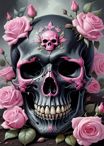 Pink Rose Skull diamond art kit