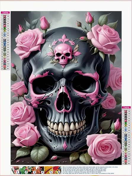 Pink Rose Skull diamond art kit