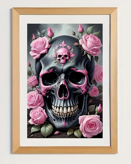 Pink Rose Skull diamond art kit